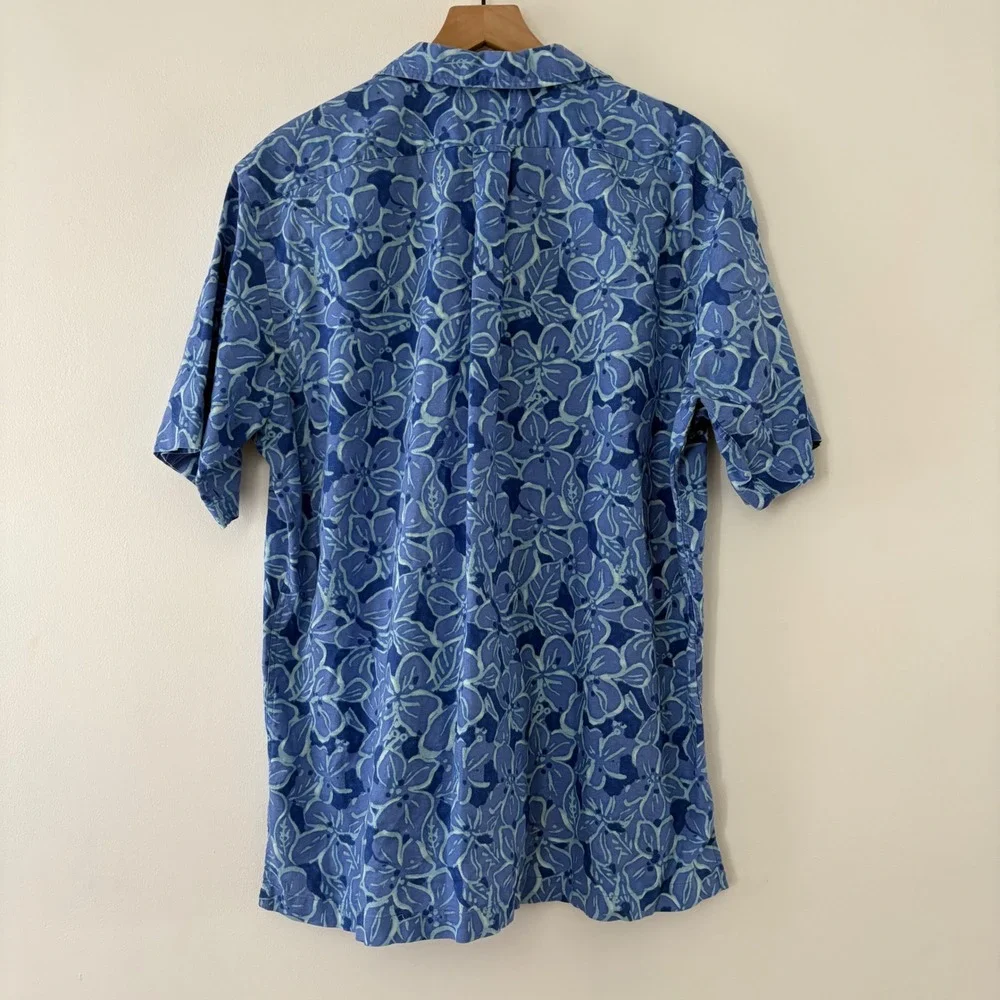 Polo Ralph Lauren Caldwell Shirt Men L Blue Floral Linen Camp Hawaii Aloha Prep